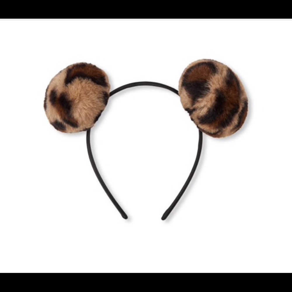 Girls Leopard Print Faux Fur Pom Pom Headband